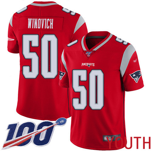 New England Patriots Football #50 100th Season Inverted Limited Red Youth Chase Winovich NFL Jersey->youth nfl jersey->Youth Jersey